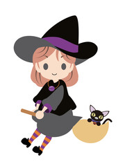 ほうきに乗った魔女のイラスト