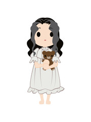 白い服を着た女の子の幽霊の仮装をしたイラスト