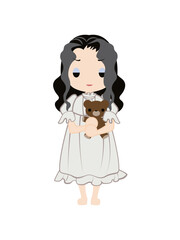 白い服を着た女の子の幽霊の仮装をしたイラスト