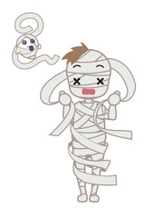 ミイラの仮装をしてぐるぐるになったイラスト
