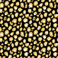 Golden leopard skin, animalistic seamless pattern black gold shimmer shiny wild background for...