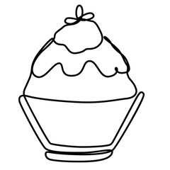 ice shaved bingsu korean japanese style sweet dessert in minimal one continuous line simple design style with color