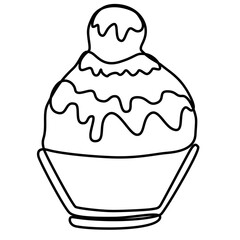 ice shaved bingsu korean japanese style sweet dessert in minimal one continuous line simple design style with color