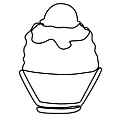 ice shaved bingsu korean japanese style sweet dessert in minimal one continuous line simple design style with color