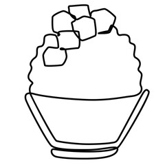 ice shaved bingsu korean japanese style sweet dessert in minimal one continuous line simple design style with color