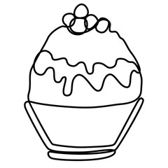 ice shaved bingsu korean japanese style sweet dessert in minimal one continuous line simple design style with color
