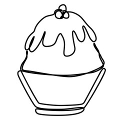 ice shaved bingsu korean japanese style sweet dessert in minimal one continuous line simple design style with color