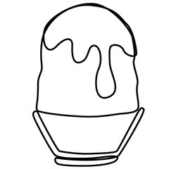 ice shaved bingsu korean japanese style sweet dessert in minimal one continuous line simple design style with color