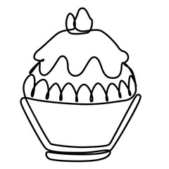 ice shaved bingsu korean japanese style sweet dessert in minimal one continuous line simple design style with color