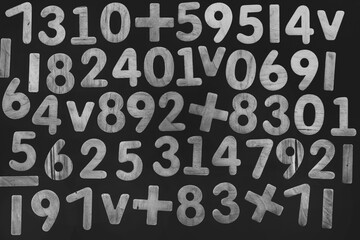 Background or texture of numbers. Finance data concept. Mathematic. Seamless pattern with numbers....