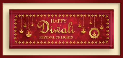 Naklejka premium Festive Diwali and Deepawali card. The indian festival of lights