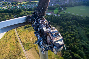 Fire damaged green energy industrial wind turbine , Croda Chemicals. Kingston upon Hull 