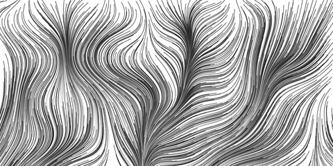 Black and White Moving, Flowing Stream of Particles in Curving, Wavy Lines - Digitally Generated Futuristic Abstract 3D Geometric Background Design, Generative Art, Template in Editable Vector Format