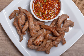 Sun-dried pork in a white plate