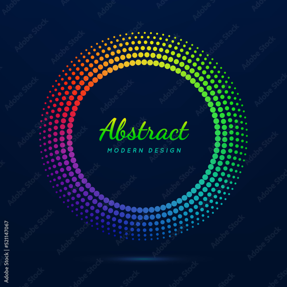 Poster circular dot frame. faded neon circle. abstract halftone dots pattern. fading gradient lattice. boar