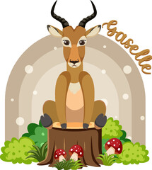 Cute gazelle in cartoon flat style