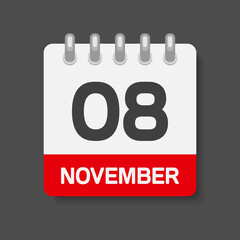 Icon day date 8 November, template calendar page