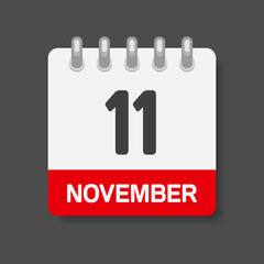 Icon day date 11 November, template calendar page