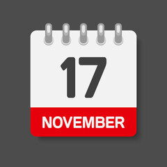 Icon day date 17 November, template calendar page