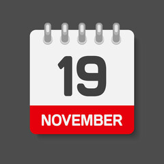 Icon day date 19 November, template calendar page