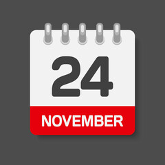 Icon day date 24 November, template calendar page