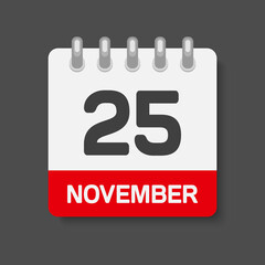 Icon day date 25 November, template calendar page