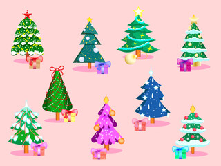 Set of Christmas trees, flat illustration.