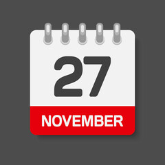 Icon day date 27 November, template calendar page