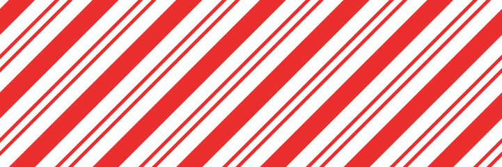 Christmas candy cane striped seamless pattern. Christmas candycane background with red stripes. Caramel diagonal print. Xmas traditional wrapping texture. Vector illustration.