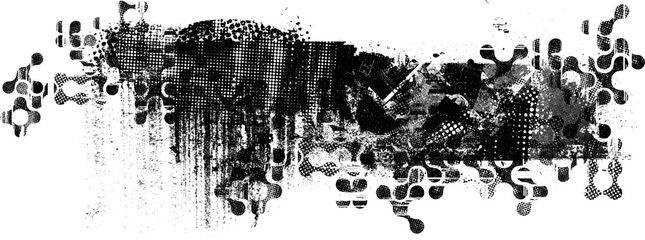 Glitch distorted geometric shape . Noise destroyed logo . Trendy defect error shapes . Glitched frame .Grunge textured . Distressed effect .Vector shapes with a halftone dots screen print texture.