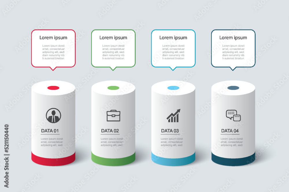 Poster infographics cylinder timeline with 4 number data template. vector illustration abstract background.