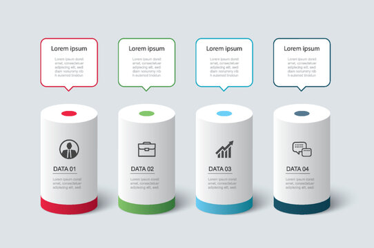 Infographics  Cylinder Timeline With 4 Number Data Template. Vector Illustration Abstract Background.