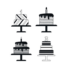 Set of line wedding cake icons isolated on white background. Vector illustration 