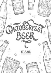 Oktoberfest Beer Menu. Oktoberfest handwritten lettering.The menu can be used in bars, cafes, restaurants. The menu offers traditional German cuisine.