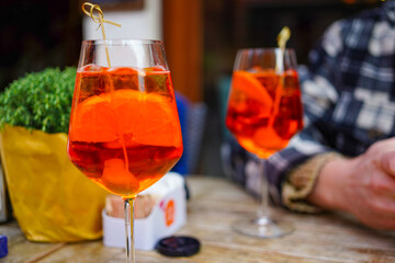 A traditional spritz at a restaurant in Venice, Italy