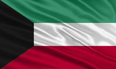 Kuwait flag design. Waving Kuwait flag made of satin or silk fabric. Vector Illustration.