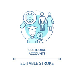 Custodial accounts turquoise concept icon. Account type for college savings abstract idea thin line illustration. Isolated outline drawing. Editable stroke. Arial, Myriad Pro-Bold fonts used