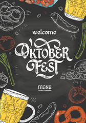 Oktoberfest Menu. Oktoberfest handwritten lettering.The menu can be used in bars, cafes, restaurants. The menu offers traditional German cuisine.