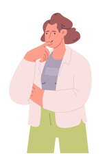 A thoughtful woman. Finding a solution. Vector illustration isolated on a white