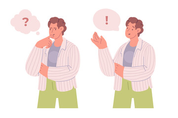 A thoughtful man. Finding a solution. Vector illustration isolated on a white