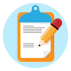 flat illustration of a clipboard and a pencil
