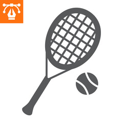 Tennis solid icon, glyph style icon for web site or mobile app, sport and game, racket with ball vector icon, simple vector illustration, vector graphics with editable strokes.