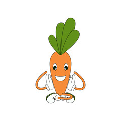 Obraz premium healthy food is a modern funny illustration in the style of the 90s. Image of a smiling carrot