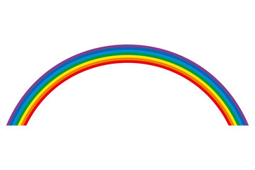 Rainbow, multicolored circular arc. Seven bent color bars, representing the spectrum of the visible light. Red, orange, yellow, green, cyan, blue and violet. Isolated illustration on white background.
