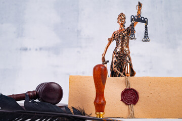 Notary's public pen and stamp on testament and last will. Notary public tools