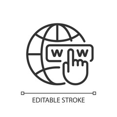 Website pixel perfect linear icon. Click on hyperlink. Optimizing content for search engine. Thin line illustration. Contour symbol. Vector outline drawing. Editable stroke. Arial font used