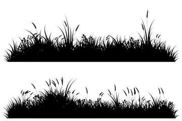 reeds grass silhouette. grassy landscape - obrazy, fototapety, plakaty