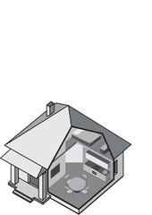 Simplified illustration of Building with a view of the interior. 