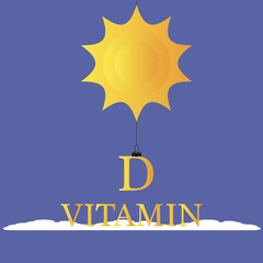 Vitamin D Icon with Sun with clouds. On a blue background. Vector stock illustration. 