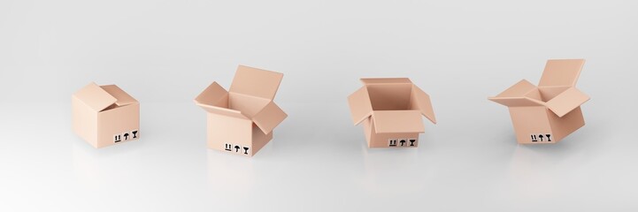 Set of cardboard boxes 3D illustration delivery packing  and transportation shiping logistics storage on gray background